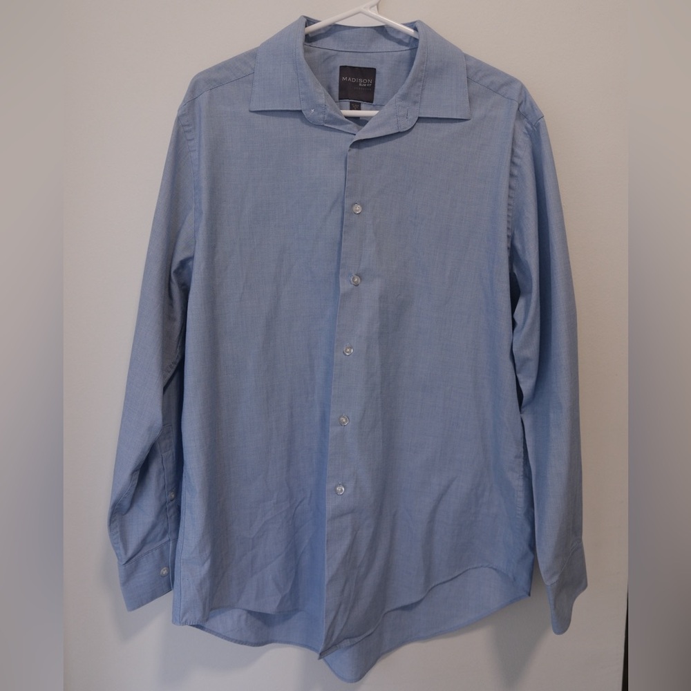 Madison Slim Fit Blue Dress Shirt (Large)